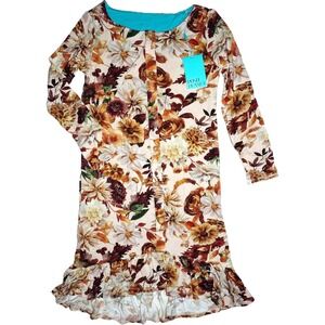 Posh Peanut Girls 10 Long Sleeve Julieta Floral Dress Soft Brown Henley Hi Low